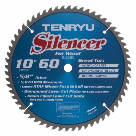 TENRYU 10in Silencer General Purpose Blade 60T 5/8in Arbor SL-25560